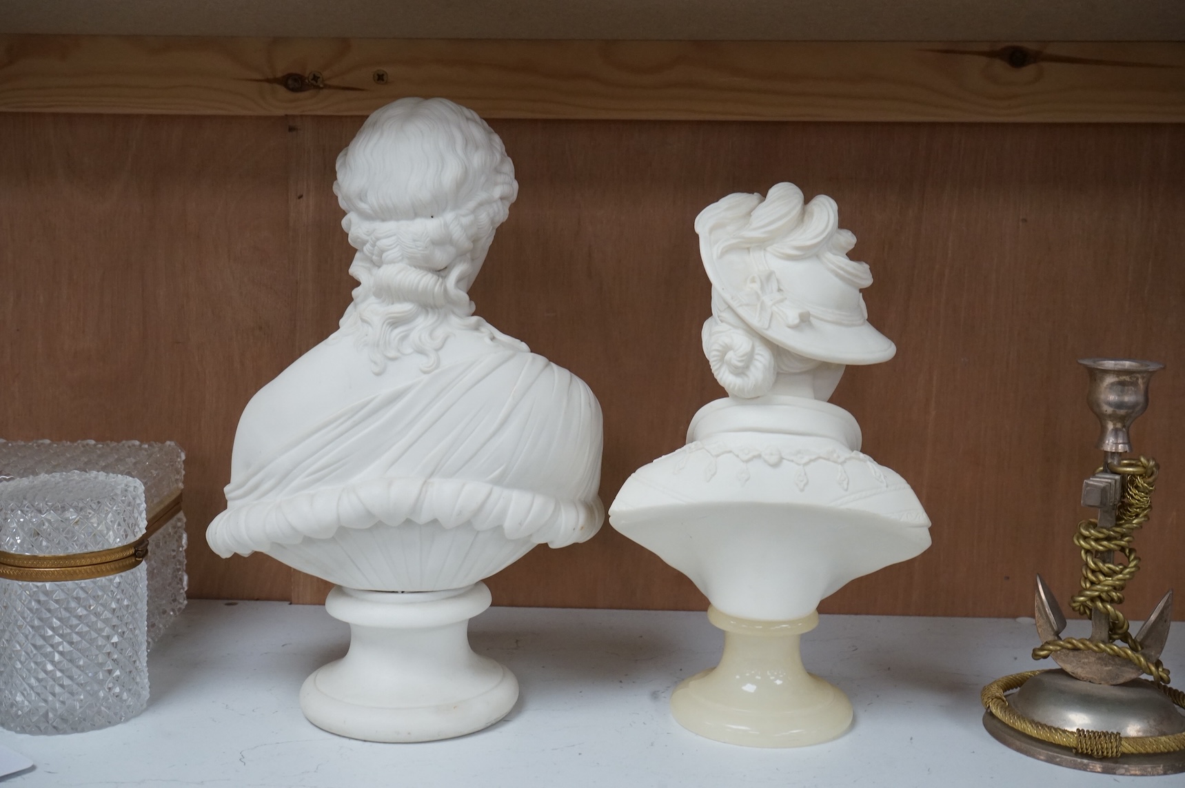 A 19th century Parian classical bust, Clytie, together with a modern Italian bust, tallest 29cm high.